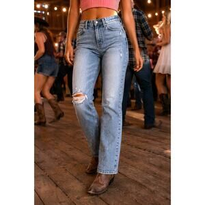 LNDN Landon Denim High Rise Straight Leg Distressed Jeans 27" Waist